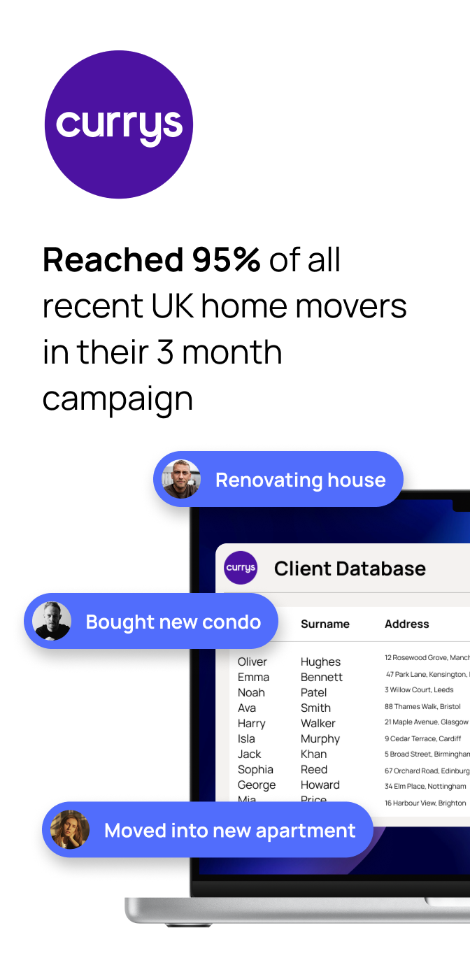 Currys case study. Reached 95% of all recent UK home movers